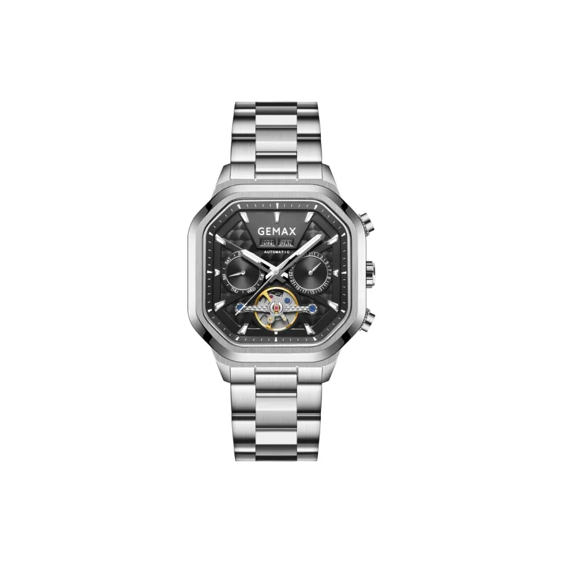 GEMAX Wrist Watch Automatic Mechanical Movement Stainless Steel Watchband Watch Men's Watches Black Dial-6