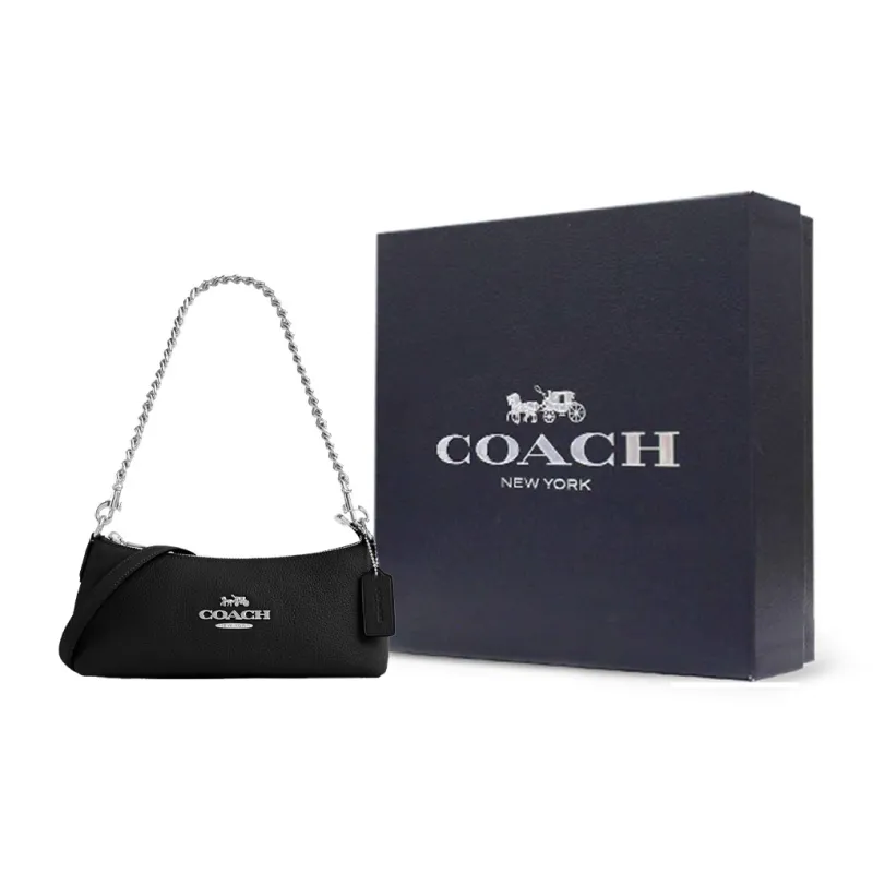 COACH Pebbled Leather Shoulder Bag Handbag Shoulder Bag Women's Black-9