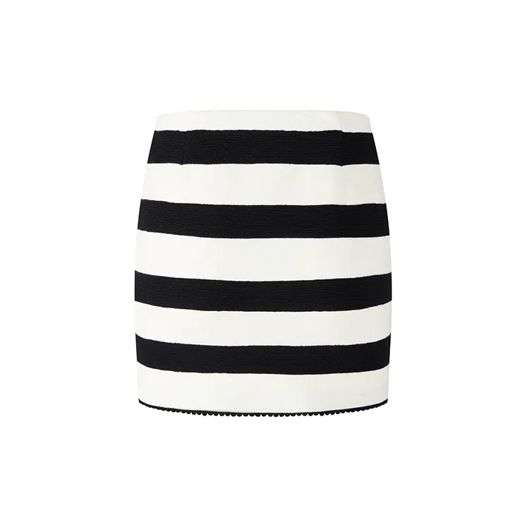 HERLIAN Casual Short Skirts Women's Black White Stripes-1