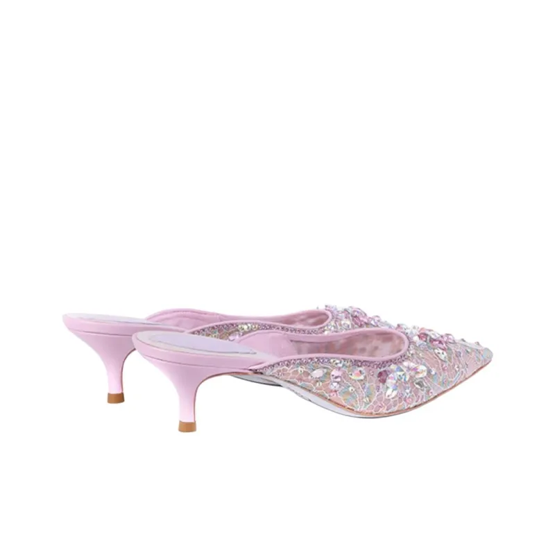 RENE CAOVILLA Hina Closed Toe Slippers 5cm Women's Pink-3