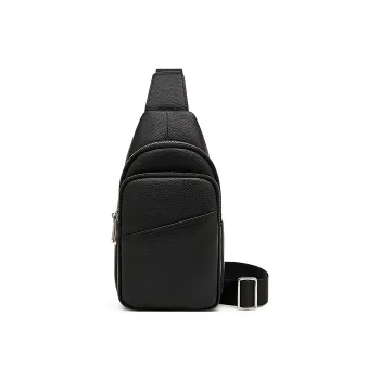 Old Man's Head Top Grain Cow Leather One Shoulder Crossbody Sling Bags Regular Men's Black