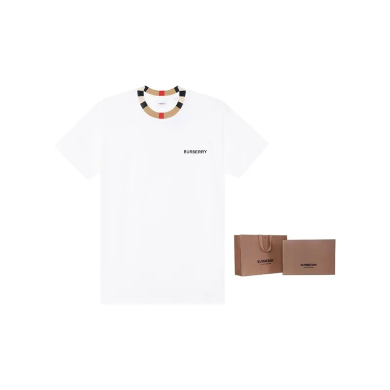 Burberry Icon Stripe Trim Cotton T-shirt White-3
