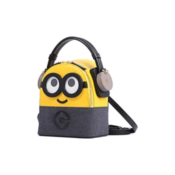 FION Minion Co branded Model Cow Leather, Artificial Leather, Fabric Backpack Regular Women's