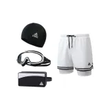 White Double-Layer Pants+Black White Swim Goggles+Swimming Cap+Swim Bag