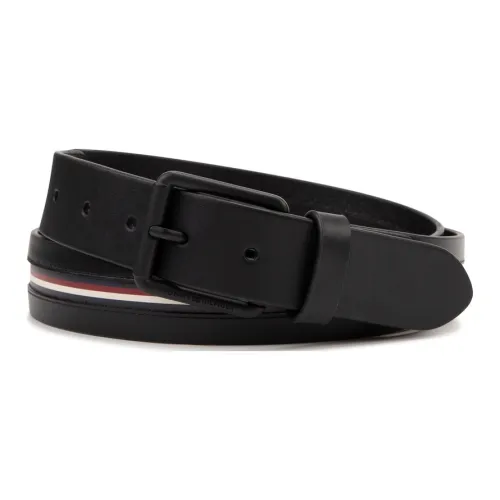 Tommy Hilfiger Split Cow Leather Leather Belts Men's Black 3.5cm Width