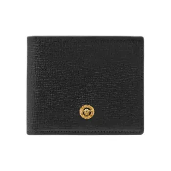 VERSACE MEDUSA BIGGIE Series Goatskin Combined With Calfskin Wallet Men's Black