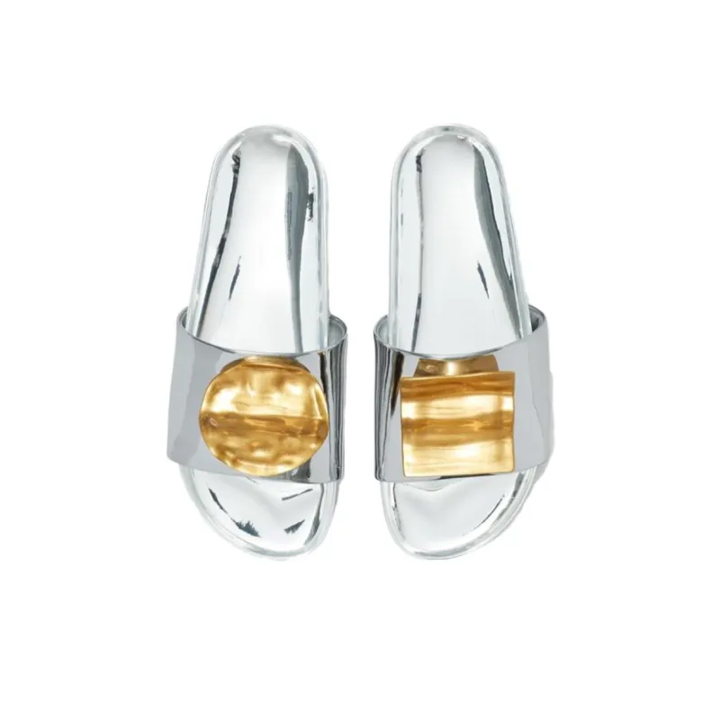 TORY BURCH Slide Slippers 5cm Women's Silver-3