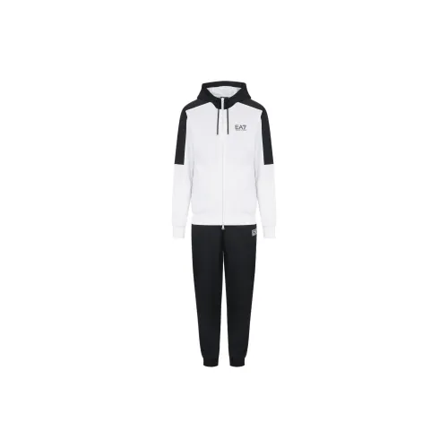 EMPORIO ARMANI EA7 Casual Sportswear Men Set White Tops+Black Pants