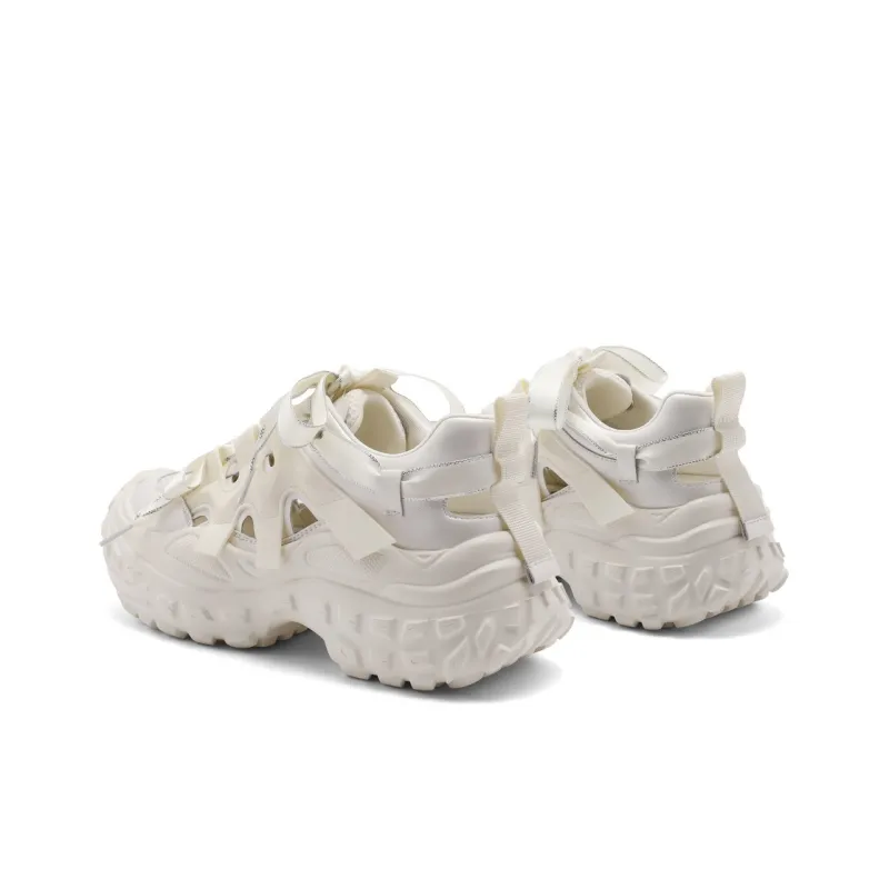 BELLE Slip Resistant, Abrasion Resistant, Breathable, Lightweight Low Top Chunky Sneakers Women's Beige, Silver-3