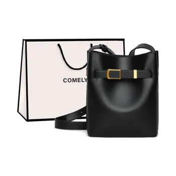 COMELY Cow Leather Patchwork Synthetic Leather Bucket Bags Shoulder Bag Crossbody Bag Regular Women's Black