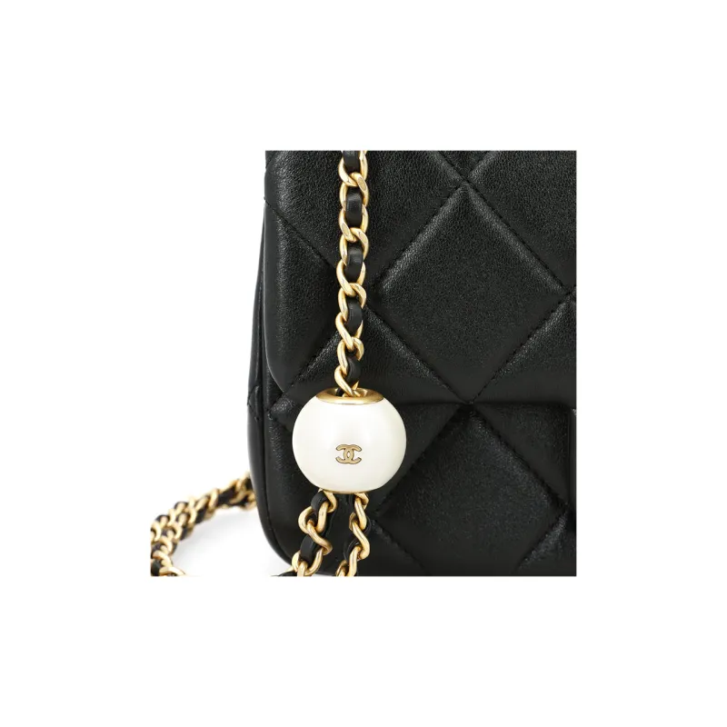 CHANEL Sheepskin Crossbody Bag, Shoulder Bag Mini Women's Black-10