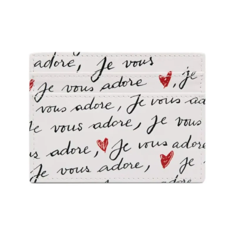 DIOR Calfskin Card Clip Card Holder Women's White & Black & Red-1