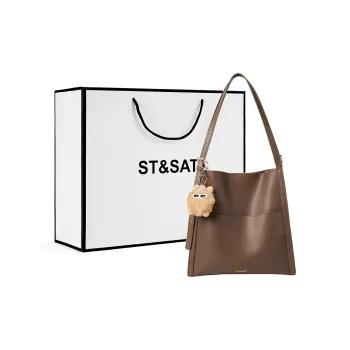 ST&SAT Cow Leather Tote Bag Shopping Bag Shoulder Bag Handbag Large Size Women's Light Brown/Coffee