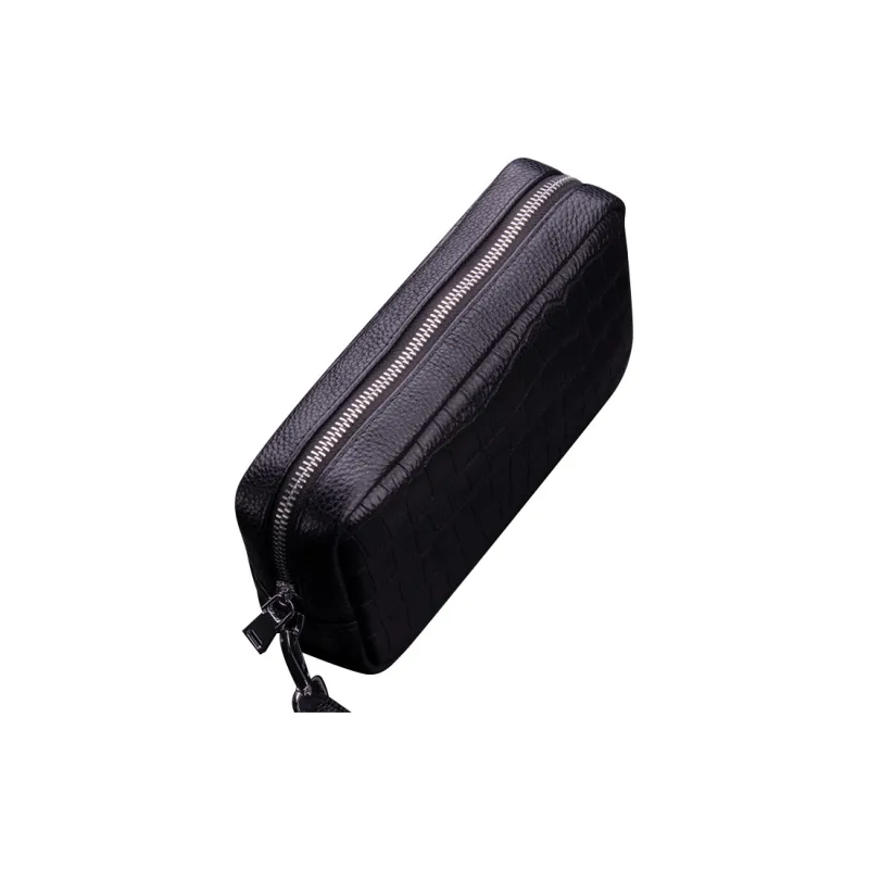 DOSRFINI Top Grain Cow Leather Cell Phone Pouch With Clutch Handbag Regular Men's Black-1