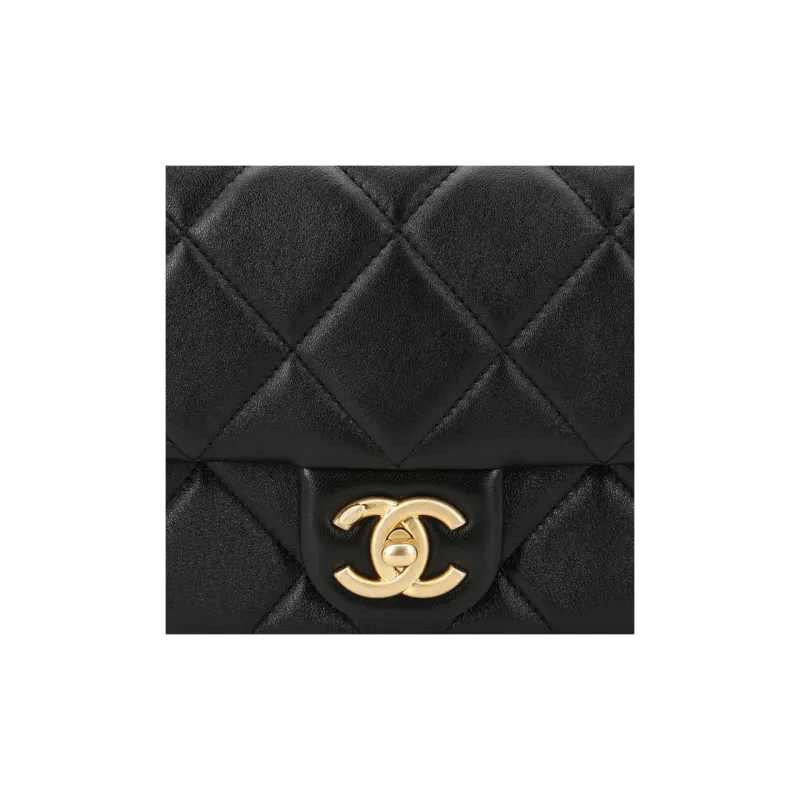 CHANEL Sheepskin Crossbody Bag, Shoulder Bag Mini Women's Black-11