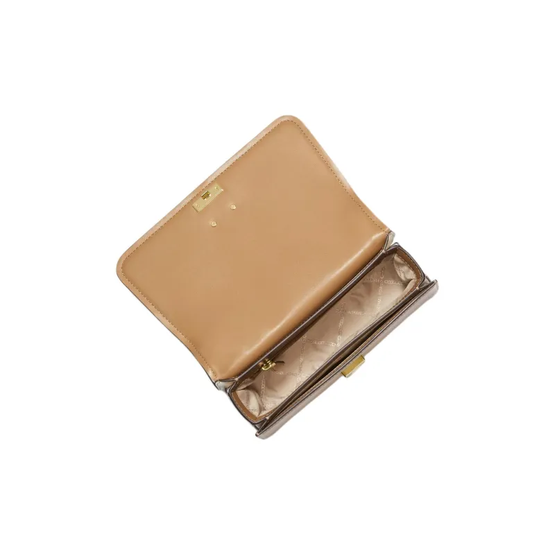 MICHAEL KORS Delancey Split Cow Leather One Shoulder Handbag, Crossbody Bag Medium Size Women's Acorn Brown & Camel-2