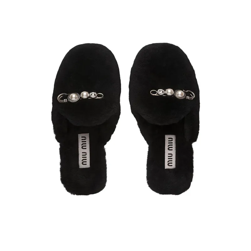 MIU MIU Wrap toe Slippers Women's Black-4