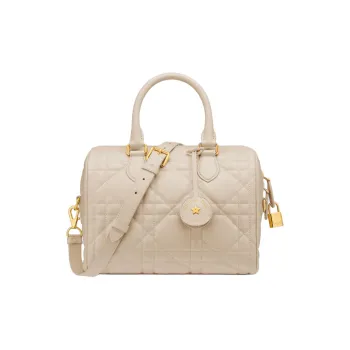 DIOR Macrocannage Calfskin Crossbody Handbag Women's Gray White