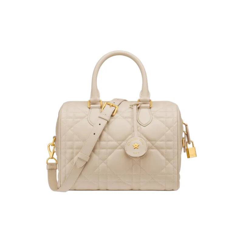 DIOR Macrocannage Calfskin Crossbody Handbag Women's Gray White-0