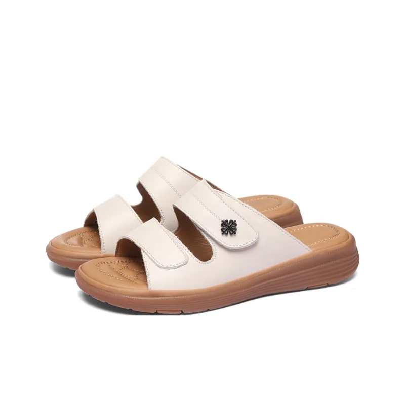 Golden Silk Rabbit PU Polyurethane Leather Patchwork Slip-Resistant Quick Dry Slide Slippers Women's-1