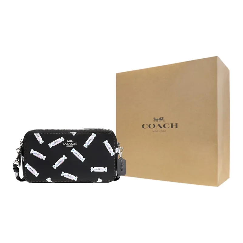 COACH All White Rabbit Collaboration Kira Cow Leather Camera Bags Crossbody Bags Women's Black-3
