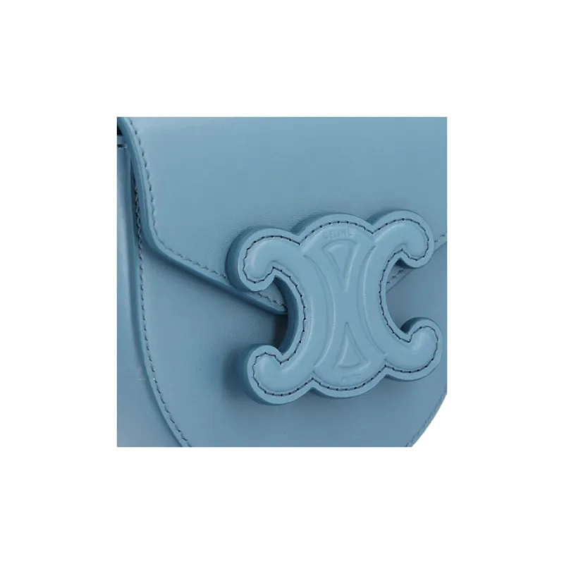 CELINE Besace Cow Leather Saddle Bag Messenger Bag Shoulder Bag Crossbody Bag Mini Women's Blue-4