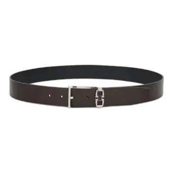 FERRAGAMO Calfskin Leather Belts Men's Black Width 3.5CM