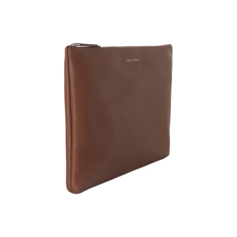 ORCIANI Grained Leather File Folder Clutch Men's Connyk Brandy-1