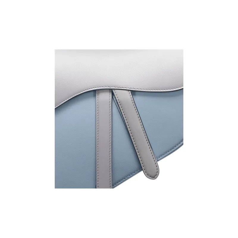DIOR Saddle Soft Calfskin Saddle Bag Handbag Shoulder Bag Women's Gray & Blue-4