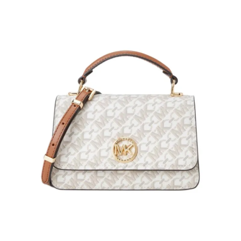 MICHAEL KORS Delancey Canvas With Leather Shoulder Bag, Crossbody Bag, Handbag Small Size Women's Ecru-4