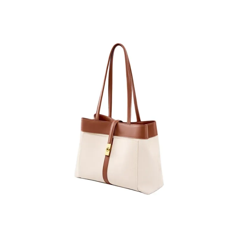 CARTELO Cow Leather Tote Bag Shoulder Bag Women's Beige With Brown-3