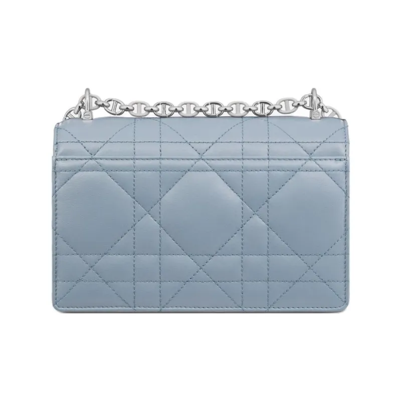 DIOR Macrocannage Lambskin Shoulder Bag Crossbody Bag Mini Women's Gray With Gray Accents Blue-3