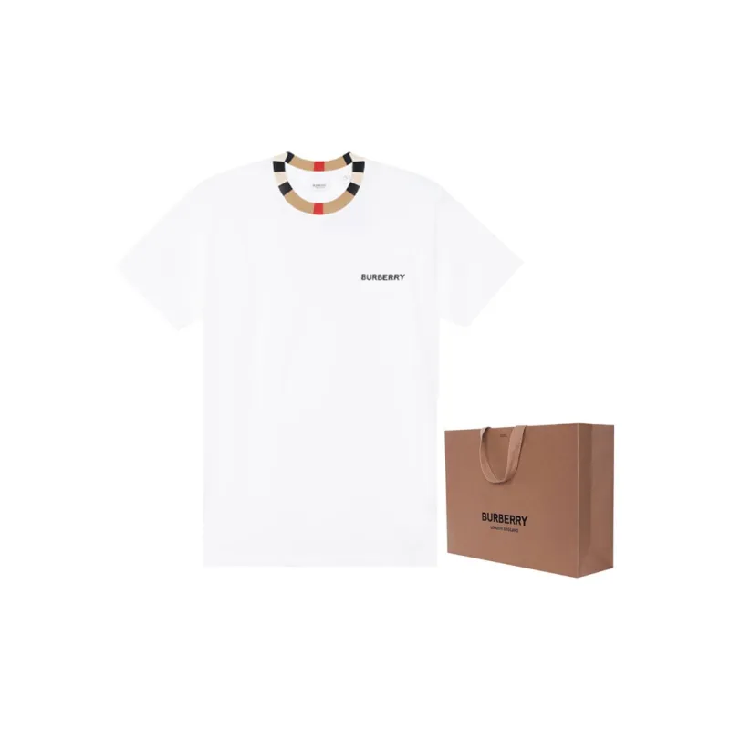 Burberry Icon Stripe Trim Cotton T-shirt White-2
