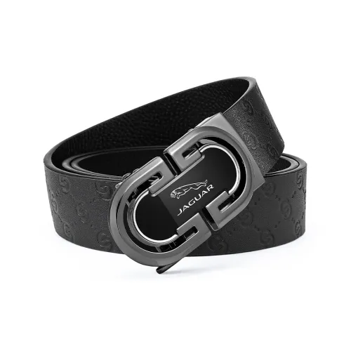 JAGUAR Men's Business Automatic Buckle Cut Out Design Cow Leather Leather Belts Men's Black Gunmetal Width  3.5cm