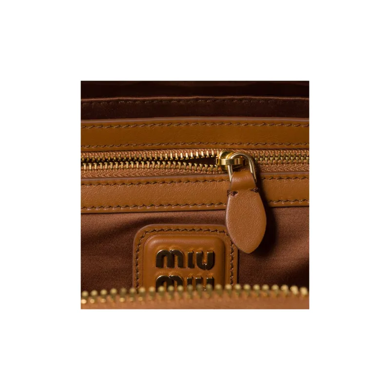 MIU MIU Arcadie Series Calfskin Bowling Bag, Shoulder Bag, Crossbody Bag, Handbag Large Size Women's Cognac-3
