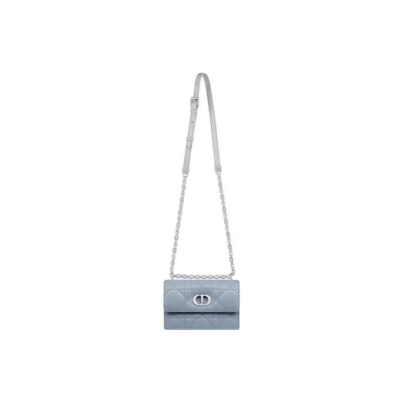 DIOR Macrocannage Lambskin Shoulder Bag Crossbody Bag Mini Women's Gray With Gray Accents Blue-1
