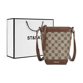ST&SAT PVC Cell Phone Pouch Bucket Bag Shoulder Bag Crossbody Bag Small Size Women's Khaki/Coffee