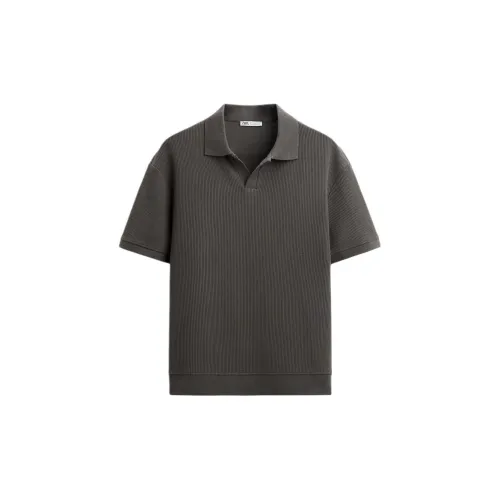 ZARA Polo Shirts Men Dark Gray Brown