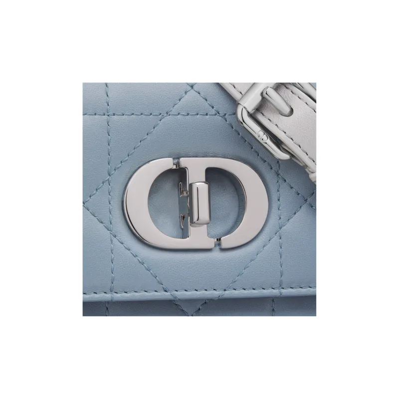 DIOR Macrocannage Lambskin Shoulder Bag Crossbody Bag Mini Women's Gray With Gray Accents Blue-5