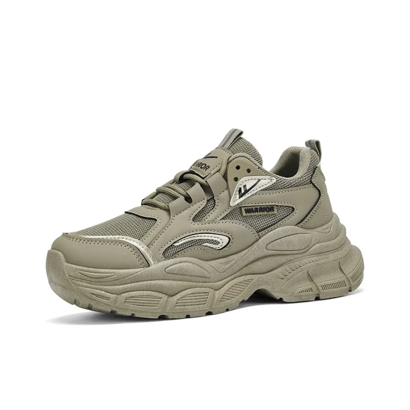 Warrior Casual Trendy Versatile Breathable Mesh Platform Height Increasing Low Top Chunky Sneakers Women's Army Green-1