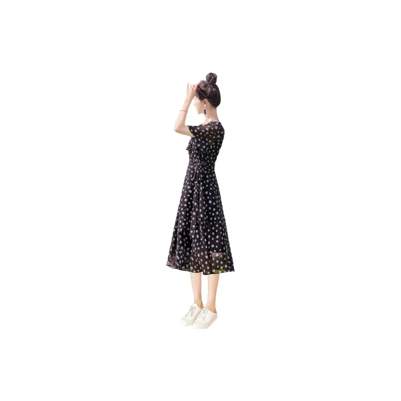 Cypress House Short Sleeved Dress Women's Black With White Floral-1