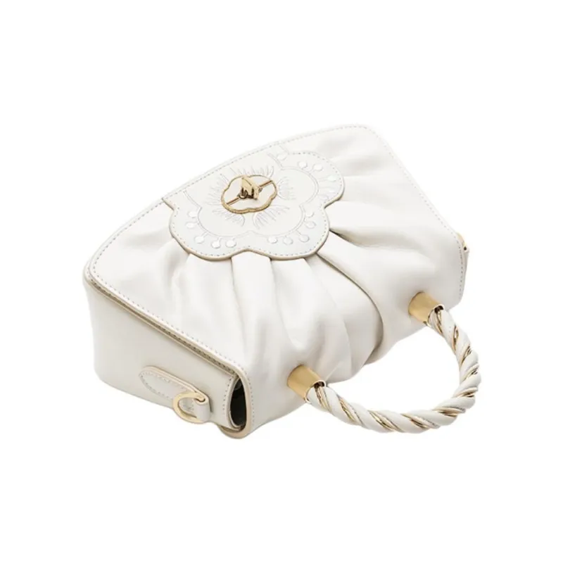 Ancient Yi Xi Cow Leather Woven Portable Design, Vintage Cheongsam Shoulder Bag, Crossbody Bag Women's Euryale White-4