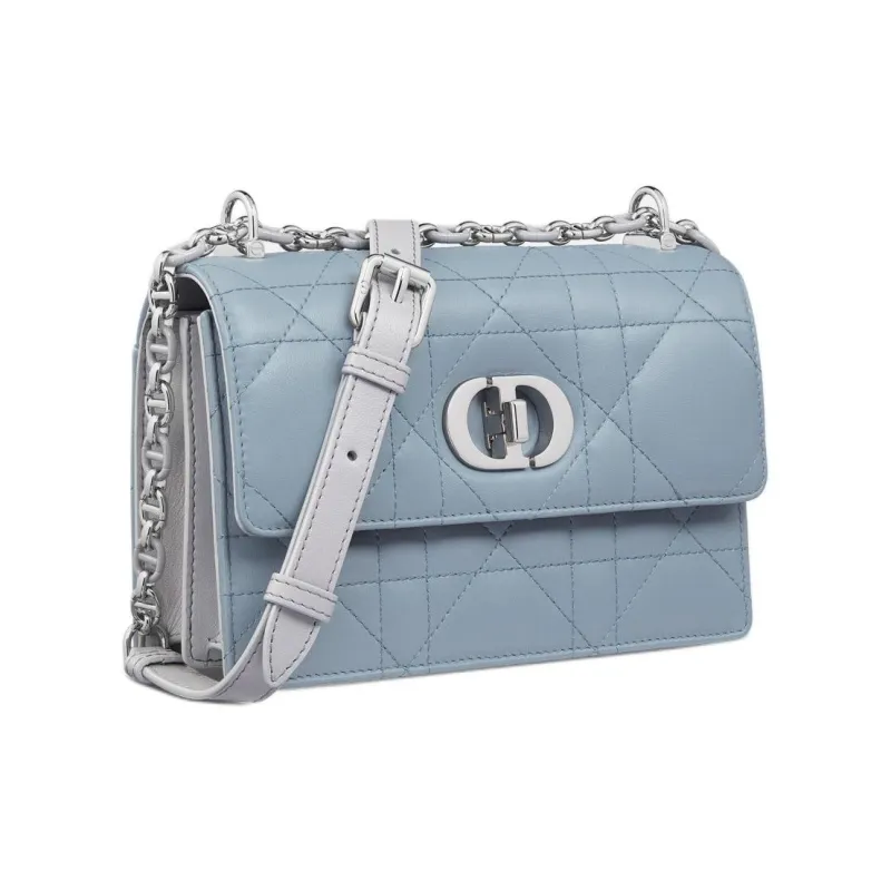 DIOR Macrocannage Lambskin Shoulder Bag Crossbody Bag Mini Women's Gray With Gray Accents Blue-2