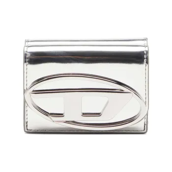 DIESEL Mirror Finish Leather Wallet Women's Silver