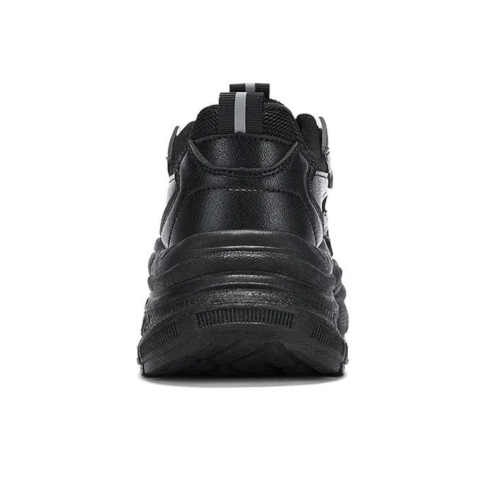Warrior Casual Versatile Breathable Mesh Platform Height Increasing Chunky Sneakers Women's Black-2