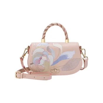 Ancient Yi Xi Cow Leather Shoulder Bag, Crossbody Bag, Handbag Women's Peach Branch Pink