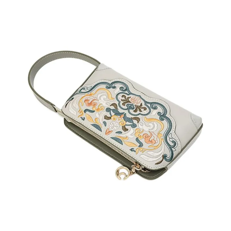 Ancient Yi Xi Cow Leather Wrist Bag Trumpets Women's Jade Hairpin Asphalt Gray-3