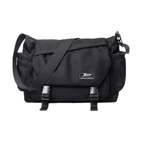 XTEP Chemical Fiber Messenger Bag Shoulder Bag Crossbody Bag Large Size Unisex Black/Ecru