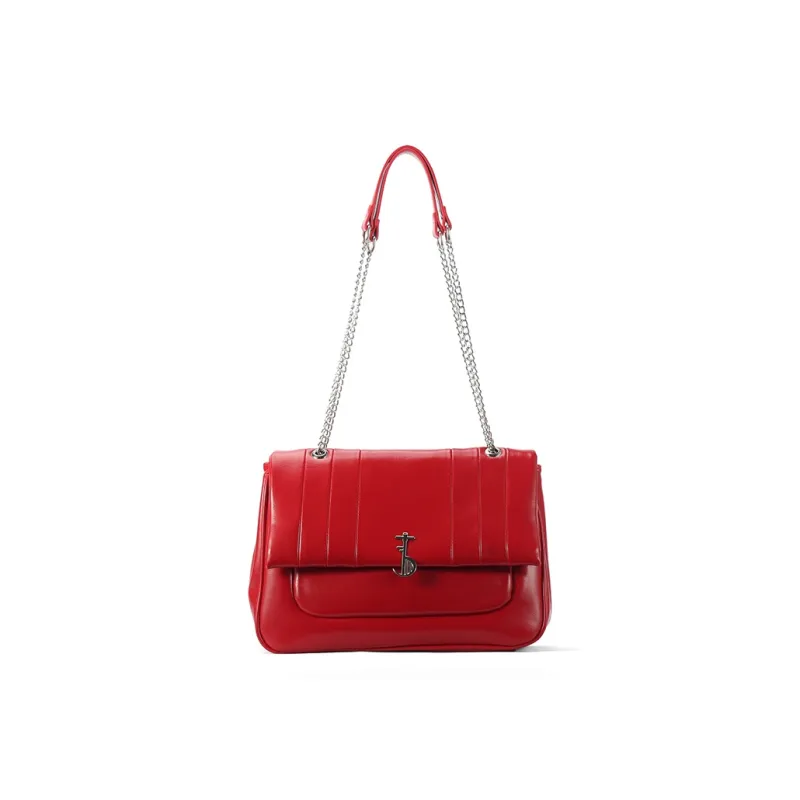 Gudair PU Waxed Leather Shoulder Bag Regular Women's White/Black/Red-4