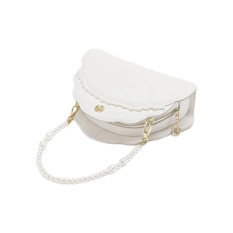Ancient Yi Xi Cow Leather Niche Design Crossbody Bag, Dome Bag, Handheld Cheongsam Bag Women's Ecru-4